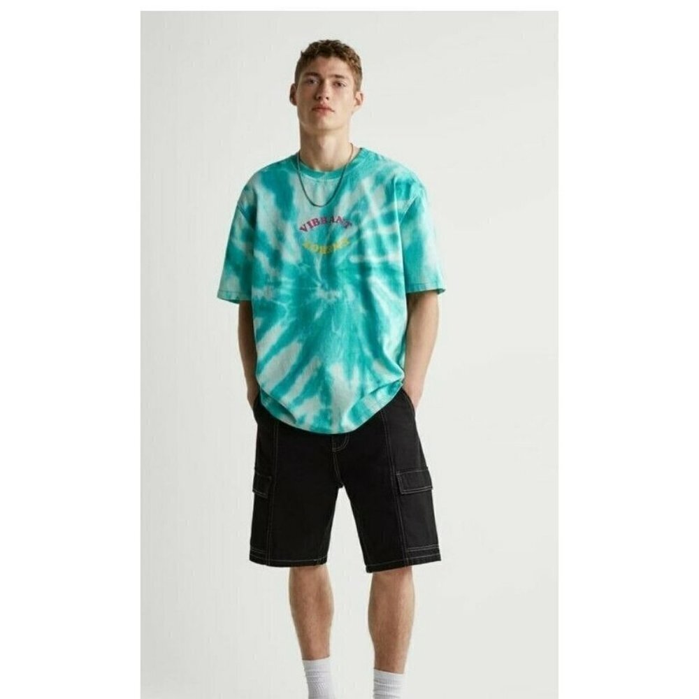 ZARA MAN tie dye print Short Sleeve Crew Neck T-Shirt Casual size L relaxed